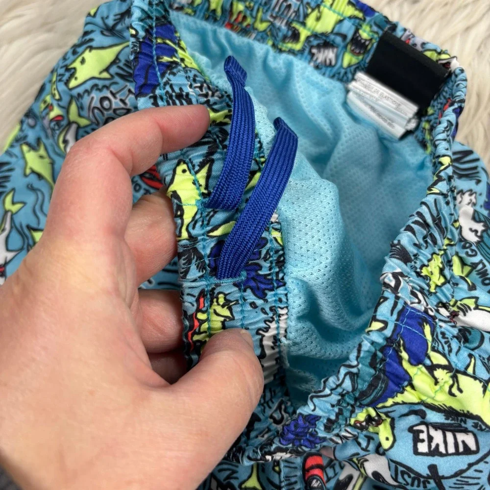 Nike Boy's M Blue Shark Print Swim Trunks Shorts Mesh Liner